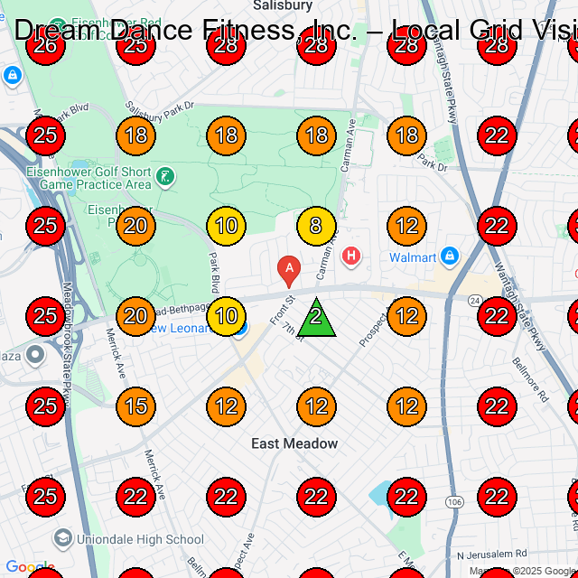 Dream Dance Fitness, Inc. GeoGrid visibility map for Dance School in East Meadow